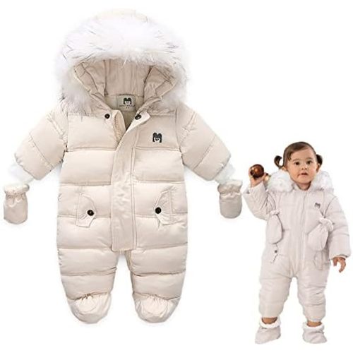 XIFAMNIY Baby Winter Snowsuit Coat Romper Outwear Hooded Footie Toddler…