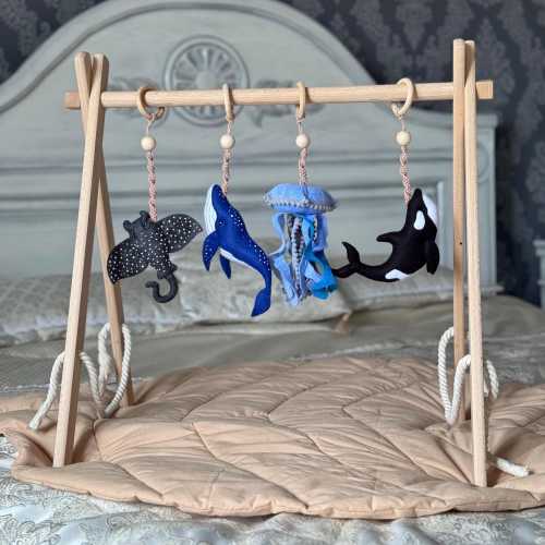 Wooden Baby Gym Frame | Montessori Play Gym | Sensory Toy Bar | Foldable Baby Activity Center | Ocean Hanging Toys | Toddler Boy Play Toys