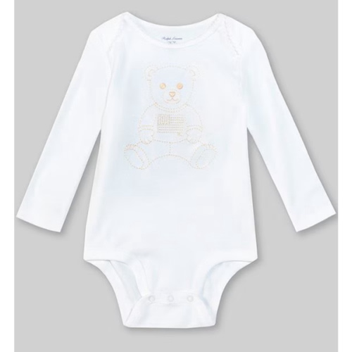 6 Months Ralph Lauren Baby Long-Sleeve Embroidered Polo Blue Bear Bodysuit