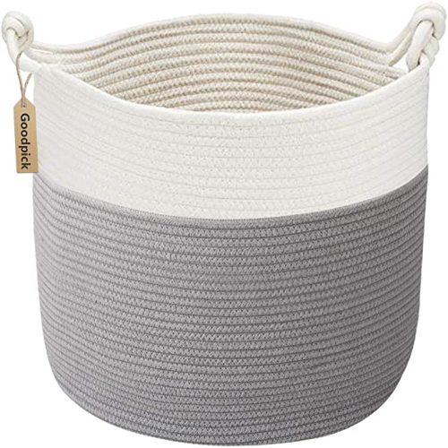 Goodpick Toy Storage Basket, Baby Laundry Basket 15 x 14.2 Inches, Small Laundry Basket for Clothes, Nursery Basket for Toys, Soft Woven Basket for Storage, Grey - 15 × 14.2 inches