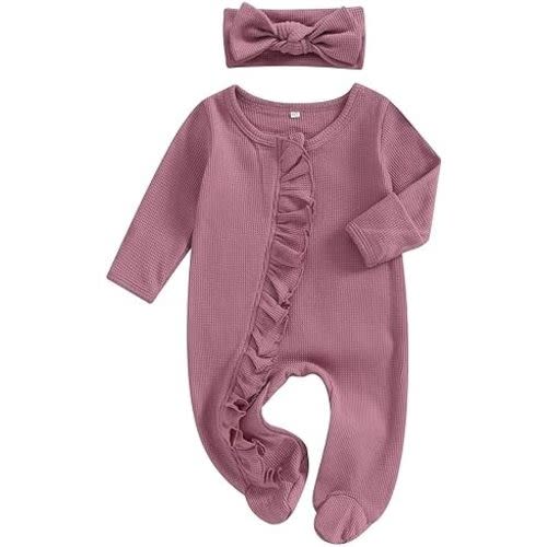 Ayalinggo Newborn Baby Girl Fall Winter Outfits Clothes Knit Jumpsuit Ruffle Romper Newborn Coming Home Outfit for Baby Girl
