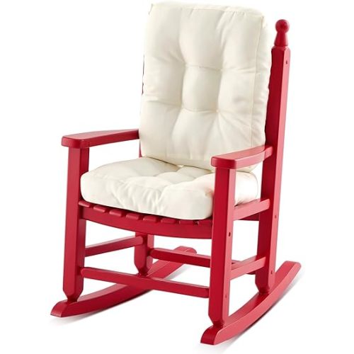 Kids Rocking Chair Cushion Pad Set Toddler Rocking Chair Indoor Outdoor Wooden Rocker Child Patio Rocker for Porch Balcony Lawn Indoor Outdoor(Red,Ages 2-5)