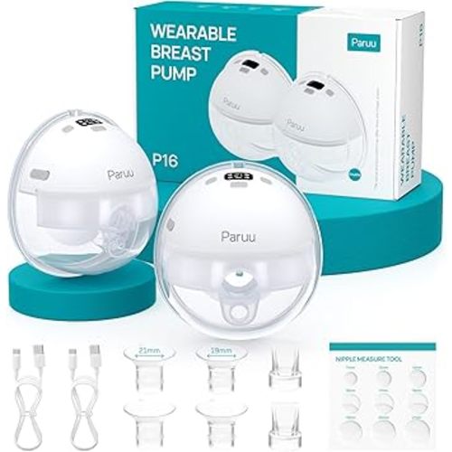 Paruu Hands Free Breast Pump P16, Wearable Breast Pump Electirc Portable with 4 Modes & 12 Levels, Max 309mmHg Strong Suction 19/21/24mm Flange Inserts Wearable Breastfeeding Pump, 2 Pack White