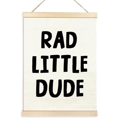 TAEDIN Rad Little Dude Poster Hanger Frame, Beige Kids Funny Wall Decorations Wooden Canvas Print, Boys Hanging Sign for Toddler Kids Baby Room Boys Bedroom Playroom Decor 12X16, Teen Boys Gifts