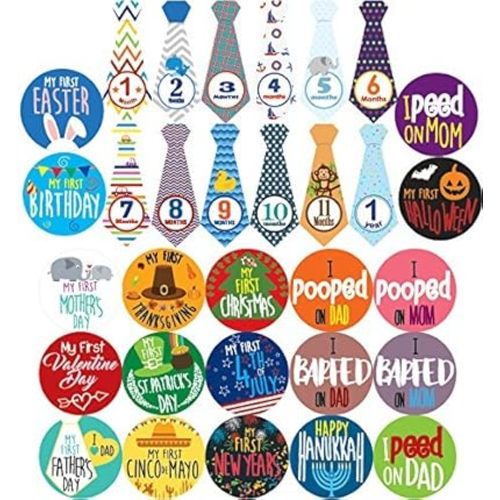 Baby Boy Monthly Milestones, Baby's First & Holiday Sticker Pack - Baby Shower Gifts for Boys - Photo Props