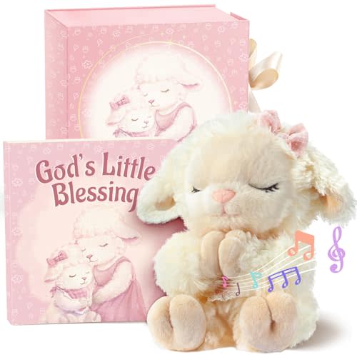 9" Musical Praying Lamb Plush Toy & God's Little Blessing Book in Keepsake Box