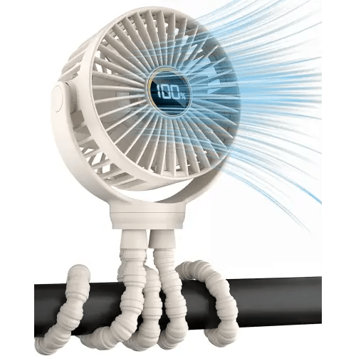 Stroller Fan, Portable Fan, Battery Powered Baby Clip On Fans, 3 Speeds Personal Cooling Fan with Rotatable Handheld for Car Seat Crib Bike Treadmill, Beige-white