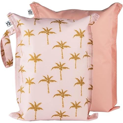 Tiny Twinkle Mess-proof Wet Bags 2 Pack Waterproof and Washable Bag for Travel storage, Stroller, Daycare, Baby Diapers, Yoga, Beach, Pool, Wet Toddler Swimsuits (Royal Palm)