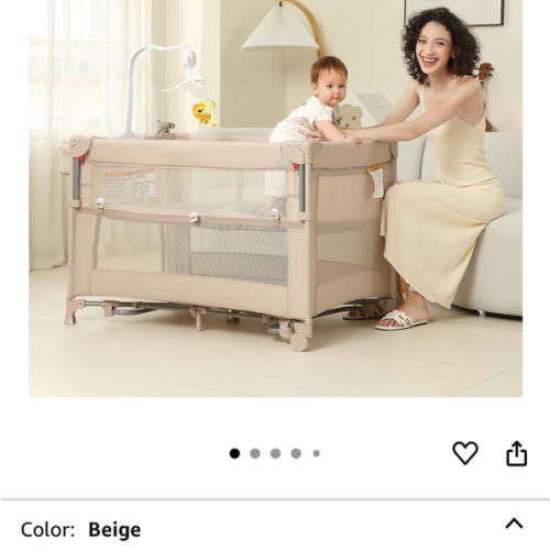 5 in 1 Pack and Play, Baby Bassinet Bedside Sleeper, Baby Playard, Bedside Crib with Changing Table, Foldable Travel Playard for Newborn to Toddles (Beige)