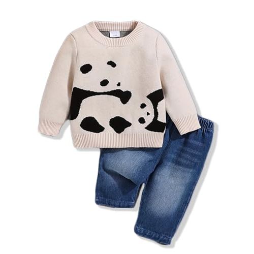 NZRVAWS Toddler Baby Boy Clothes Infant Long Sleeve Plaid Pocket Shirt Denim Ripped Jean Pants Outfits Set 6-24 Months 2-5T