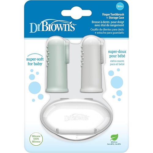 Dr. Brown's Silicone Finger Toothbrush for Baby with Travel-Storage Case, 3m+, Gray and Light Green, 2 Count, (Pack of 1)