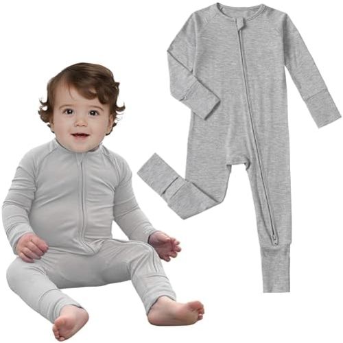 Ultra-Soft Convertible Baby Pajamas, Viscose from Bamboo, Sleepers for Boys & Girls Newborn to 24 Months, Zipper Footless PJs