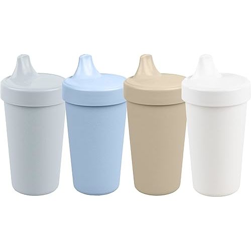 Re-Play Made in USA 10 Oz. Sippy Cups for Toddlers, Pack of 4 - Reusable Spill Proof Cups for Kids, Dishwasher/Microwave Safe - Hard Spout Sippy Cups for Toddlers 3.13" x 6.25", Glacier