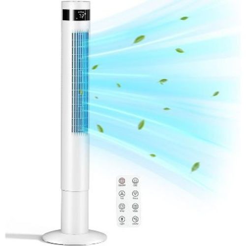 R.w.flame 43-inch Tower Fan, Quiet Bladeless Oscillating Fan With Remote Control, 3-speed Settings, Built In 12h Timer Led Display Compact Fans,white