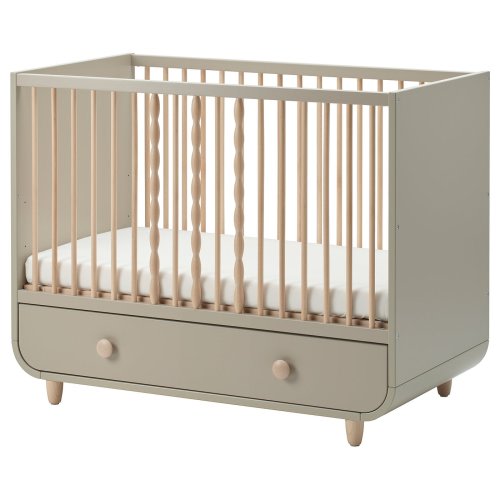 MYLLRA Cot with drawer - beige 60x120 cm