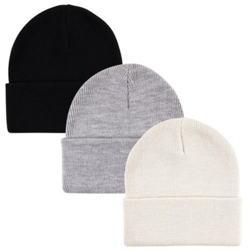 Hudson Baby Unisex Baby Knit Cuffed Beanie 3pk, Cream Black, Size: infant toddler