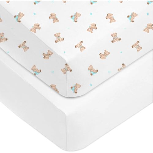 American Baby Company Fitted Crib Sheet 28" x 52", Soft Breathable Neutral 100% Cotton Jersey Sheet, Bear, for Boys and Girls, Fits Crib and Toddler Bed mattresses