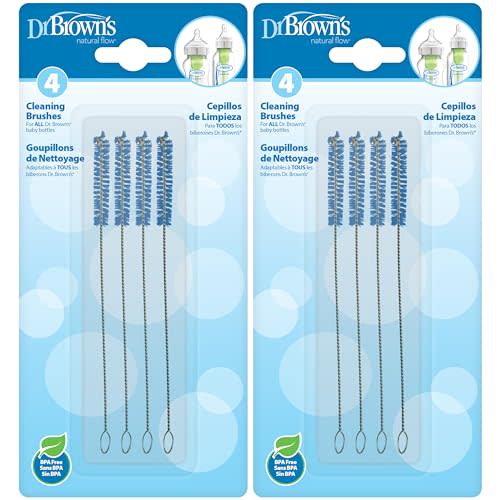 Dr. Brown’s Natural Flow Reusable Baby Bottle Vent System and Reservoir Cleaning Bristle Brush, BPA Free, Blue Brushes, 8-Pack