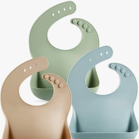 PandaEar Set of 3 Silicone Baby Bibs Waterproof, Soft, Unisex, 10-72 Months