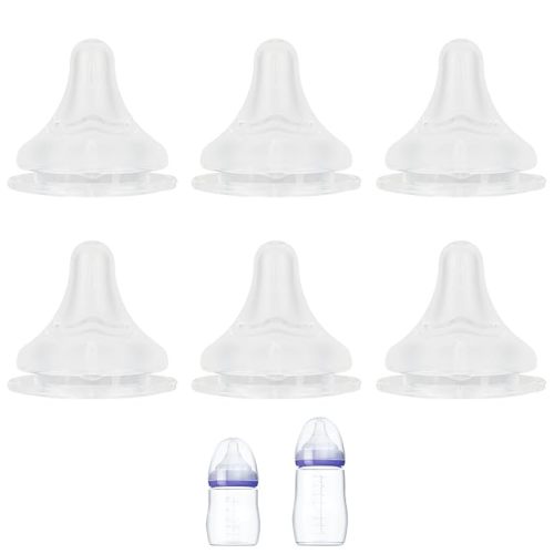 Silicone Nipple for Lansinoh Anti-Colic Baby Bottle, Fast Flow, Size L, 6m+, 6 Count