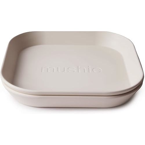 mushie Square Dinnerware Plates for Kids | Made in Denmark, Set of 2 (Sage)