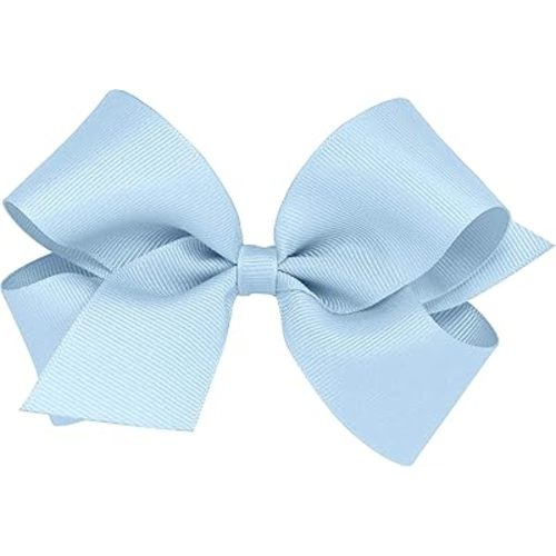Wee Ones Girls' Classic Grosgrain Hair Bow with Plain Wrap Center on a WeeStay Hair Clip, Handmade, Medium Sized Bow, Millennium Blue