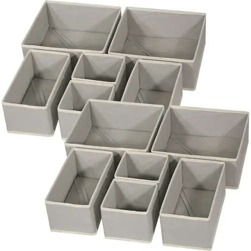 DIOMMELL 12 Pack Foldable Cloth Storage Box Closet Dresser Drawer Organizer Fabric Baskets Bins Containers Divider for Baby Clothes Underwear Bras Socks Lingerie Clothing,Grey 444