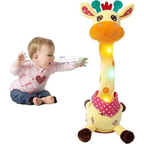 MIAODAM Dancing Giraffe Singing 10 Children's Song, Stuffed Baby Toy Repeats What You Say, Colorful Glowing Giraffe Plush Interactive Toys