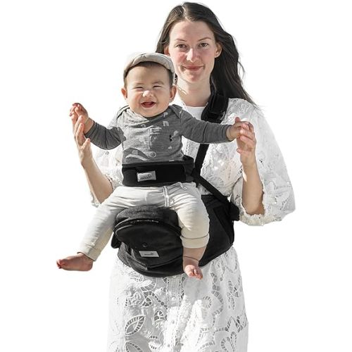 Baby Hip Carrier, GROWNSY Supportive Hip Carrier with Safety Belt for Baby Toddler Up to 50lbs, Large Capacity Pockets, Adjustable Waistband for Different People, Black