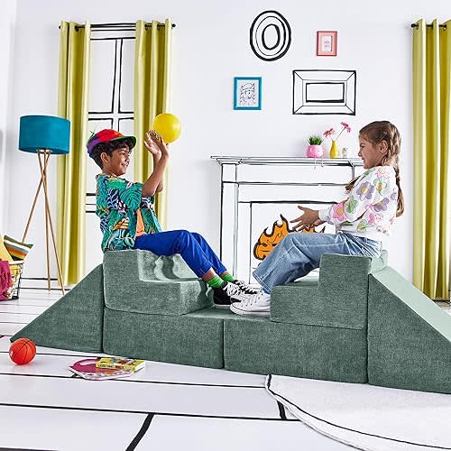 Yourigami Kids and Toddler Play Gym, Playroom Couch Set, Durable Modular Design, Green Meadows