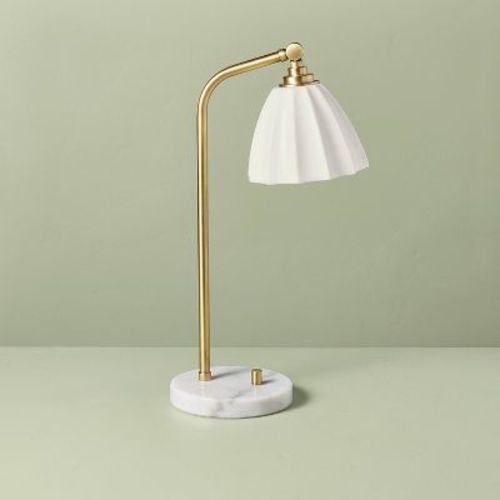 20.75" Fluted Ceramic Table Lamp With Faux Marble Base - Hearth & Hand™ With Magnolia