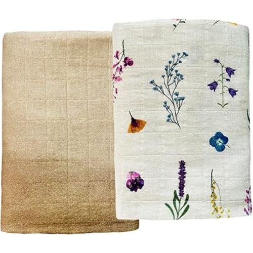 Leyl&Ari Baby Swaddle Blanket Set, Organic Cotton Muslin Receiving Blanket for Newborn (Botanical Flowers/Ombre)