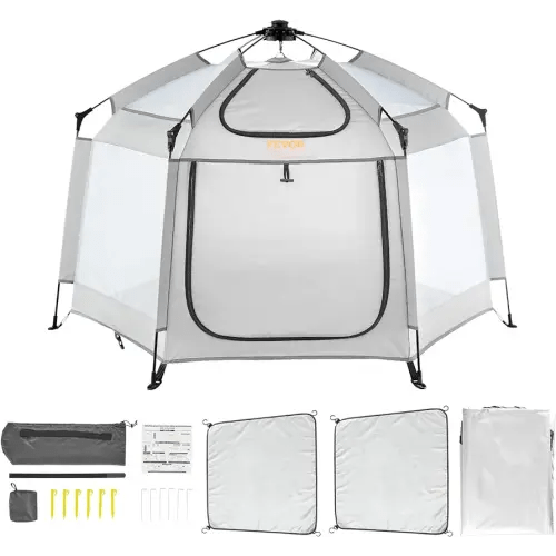 VEVOR Baby Playpen with Canopy, Indoor/Outdoor Portable Playpen for Babies and Toddler, Lightweight & Foldable, Pop Up Toddler Play Yard with 3 Sun-Shades & Travel Bag for Park Beach Home, 59.8"x59.8"