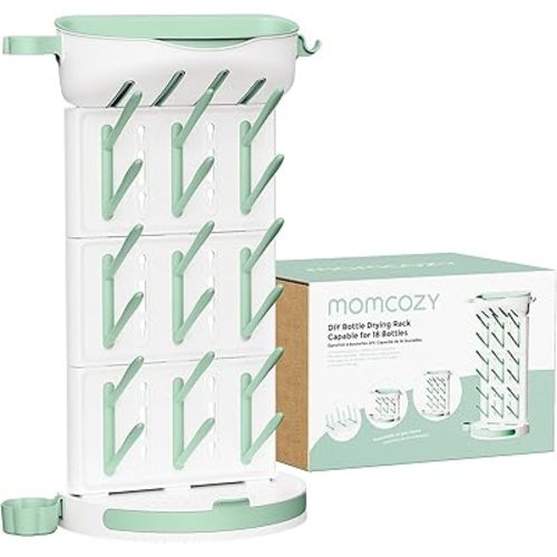 Momcozy DIY Larger Bottle Drying Rack for 18 Bottles, Space Saving Countertop Vertical Rack with Brushes Holder, Detachable Travel Bottle Rack for Baby Accessories & Pump Parts
