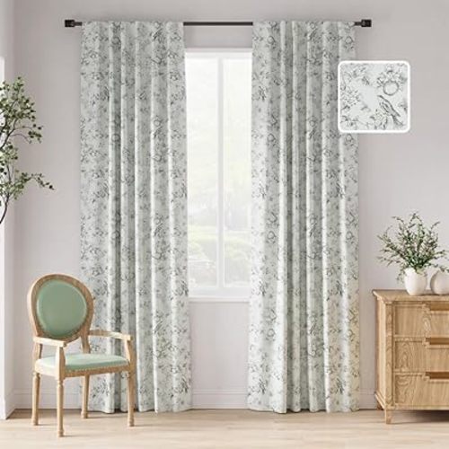 jinchan 95% Blackout Floral Curtains 84 Inches Long, Printed Flower Sage Green Blackout Curtain for Bedroom Rod Pocket Back Tab Blackout Curtains Thermal Insulated Window Drapes, 2 Panels