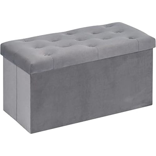 B FSOBEIIALEO Folding Storage Ottoman, Long Ottomans Shoes Bench, Velvet Storaeg Chest Footrest Seat 31.5"x15.7"x15.7" (Grey, Large)