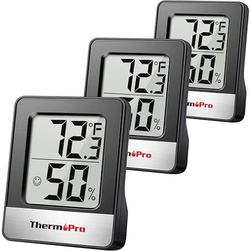 ThermoPro TP49 3 Pieces Digital Hygrometer Indoor Thermometer Humidity Meter Mini Hygrometer Thermometer with Temperature and Humidity Monitor Room Thermometer, Black