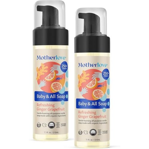 Motherlove Baby & All Soap (2 pack, 7.1 oz) Gentle Foaming All-Purpose Castile Soap Made with Organic Ingredients – Refreshing Ginger Grapefruit