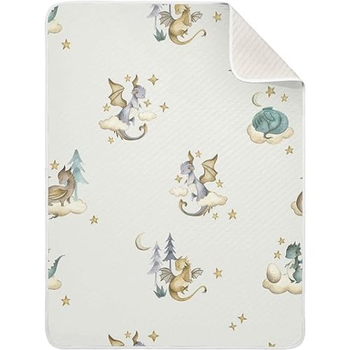 Dragon Baby Cotton Swaddle Blanket - Lightweight Soft Receiving Blanket for Infants, Crib, Stroller, Nursery - Fairytale, 30x40 in