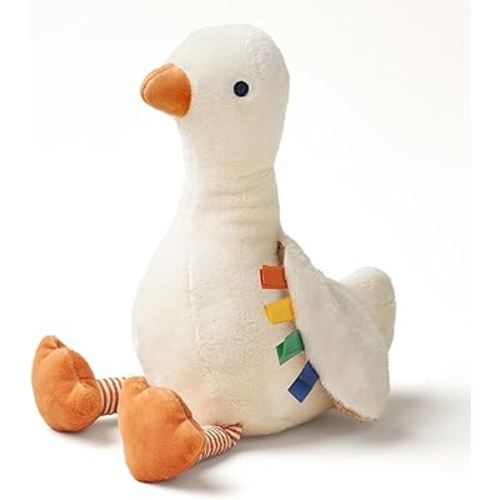 Itzy Ritzy Snuggles Plush Toy – Soft Stuffed Animal for Babies, Kids & Adults – Sensory Ribbons & Textured Fabrics for Tactile Play – Cozy & Cuddly Companion for Newborns & Up (Goose)