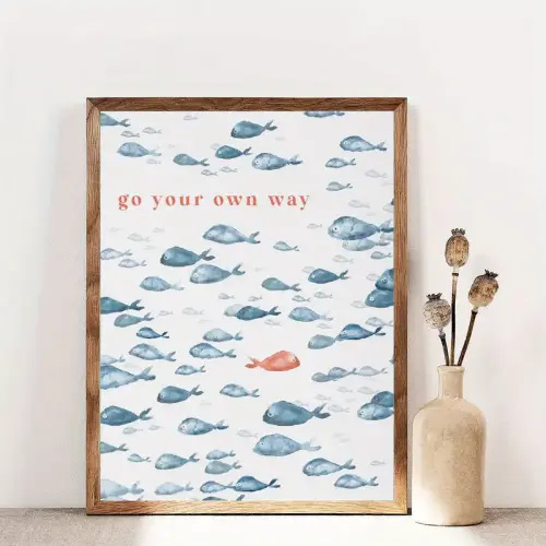 "go way" fish pattern canvas poster modern nautical art - Temu