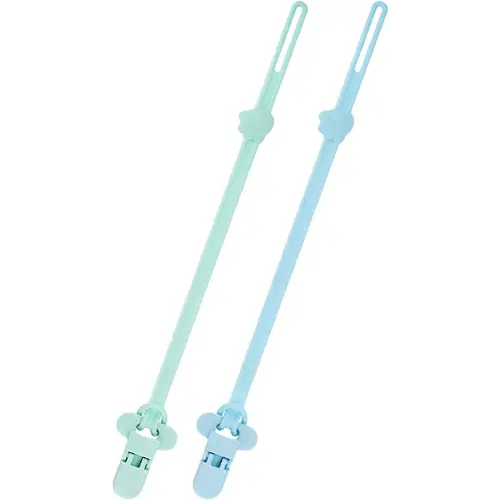 BEBOAN Silicone Pacifier Holder Clips for Baby Boys, 2 Pack Neutral Newborn Teething Paci Leash Straps Stretchable Cord Toys, Adjustable Length(Blue&Green)