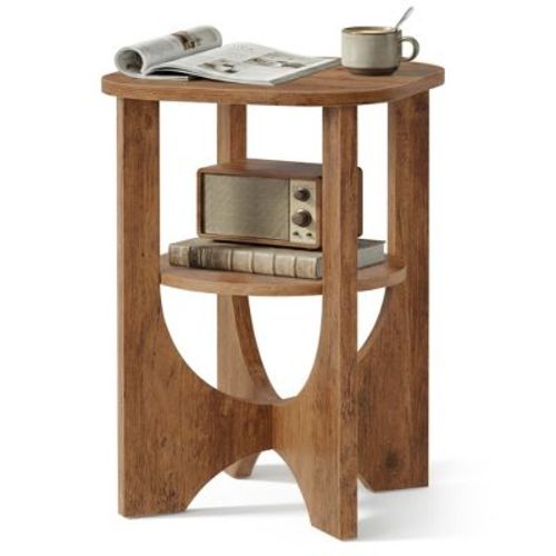 VASAGLE Side Table, 2 Tier Small Accent End Table, Nightstand with Lower Shelf for Small Spaces, Living Room, Bedroom, Honey Brown
