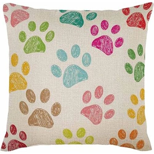 Paws Throw Pillow Cover Dog Paw Cute Print Puppy Footprint Funny Graphics Pillow Covers 18X18 Inch Square Cotton Linen Soft Couch Cushion Case for Bedroom Sofa Living Room Home Decor