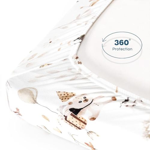 Stretchy Ultra Soft Jersey Knit Fitted Pack n Play Sheets 2 Pack, Portable/Mini Crib Sheets for Boys and Girls, Universal Fit for Pack N Plays Safe and Snug, Happy Farty - Happy Party
