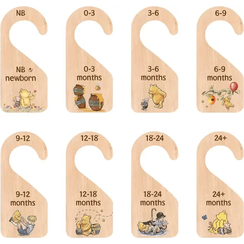 PAMBO The Pooh Bear Baby Closet Dividers, Baby Clothes Organizer for Baby Nursery Decor Wooden Hanger for Newborn Baby Stuff from 0-24+ Months, 26*13*1.6cm