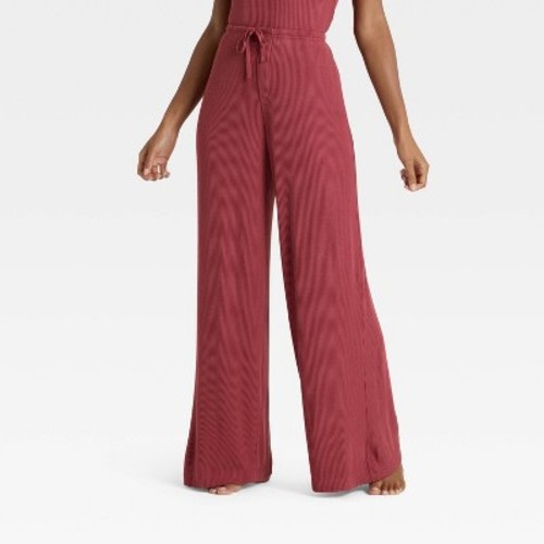 Women's Cozy Ribbed Wide Leg Pants - Auden™ Rose Pink L