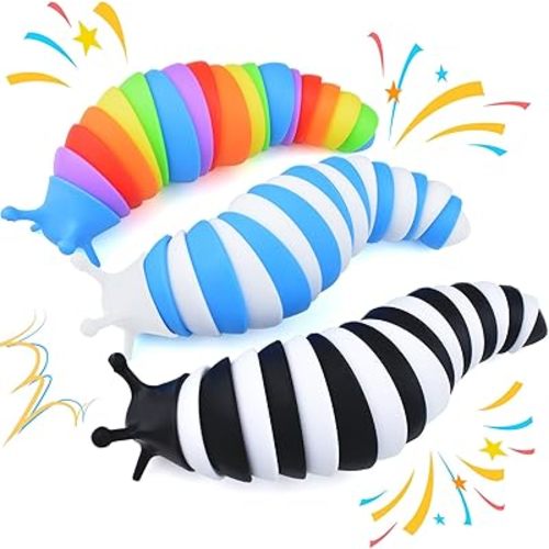 Cevioce Fidget Slug Toy, Sensory Slug Fidget Toy for Kids & Adults, 3Pcs Cute 3D Articulated Stim Toy -Easter Basket Stuffers for Toddler|Exercise Wrist & Stress Relief, Great Gift for ADHD Autism