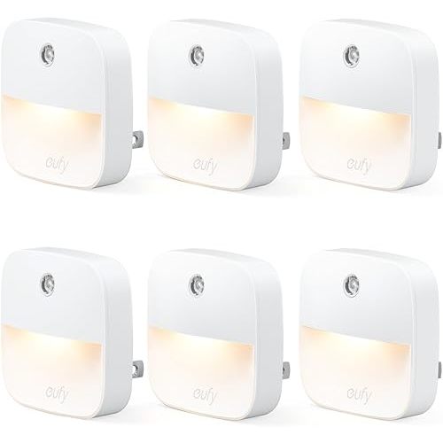 eufy by Anker, Plug-in Night Light, Warm White LED, Dusk-to-Dawn Sensor, Bedroom, Bathroom, Kitchen, Hallway, Stairs, Energy Efficient, Compact, Light 6-Pack