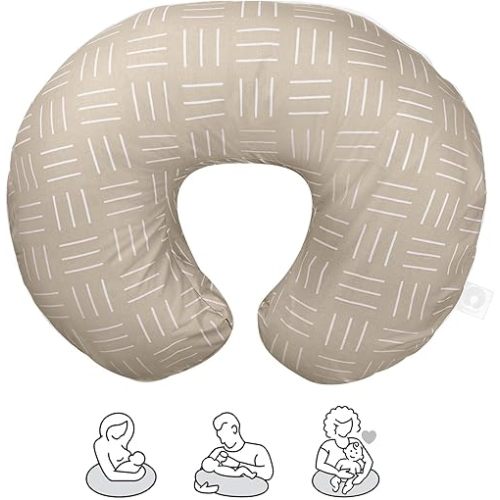Boppy Organic Original Nursing Pillow, Sand Criss Cross, Ergonomic Nursing Essentials for Bottle and Breastfeeding, Firm Hypoallergenic Fiber Fill with 100% Organic Cotton Pillow Cover